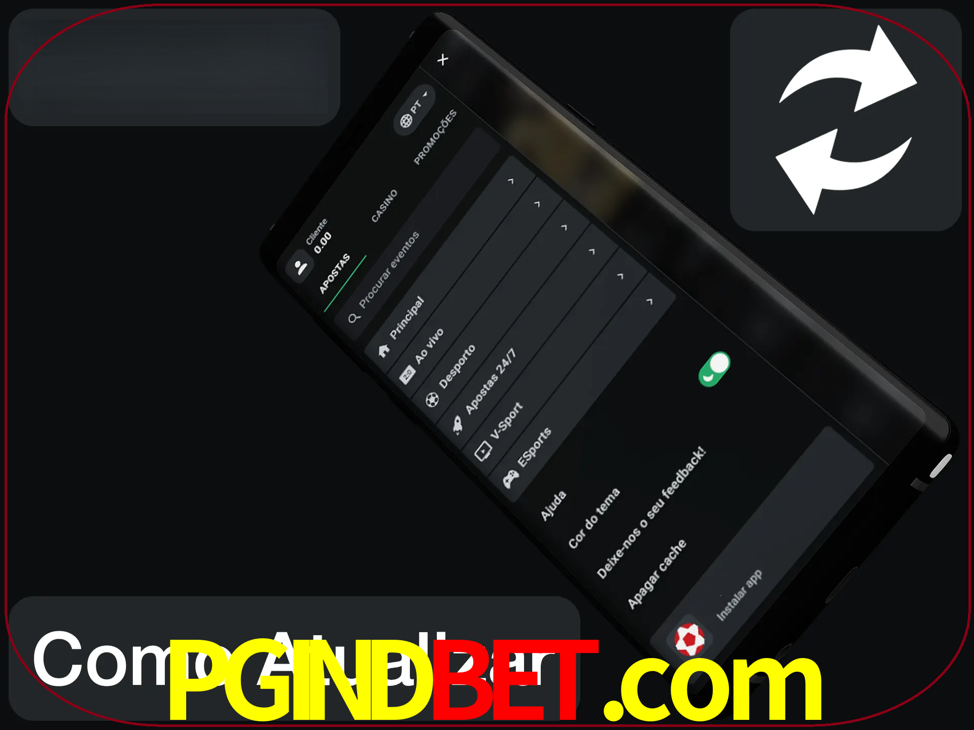 O aplicativo é atualizado automaticamente quando você faz o login.